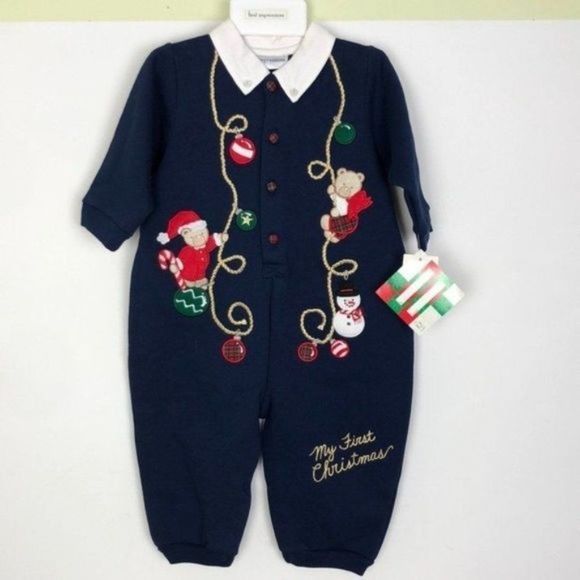 FIRST IMPRESSIONS deadstock nwt vintage My First Christmas onesie 12 month size - Picture 1 of 9